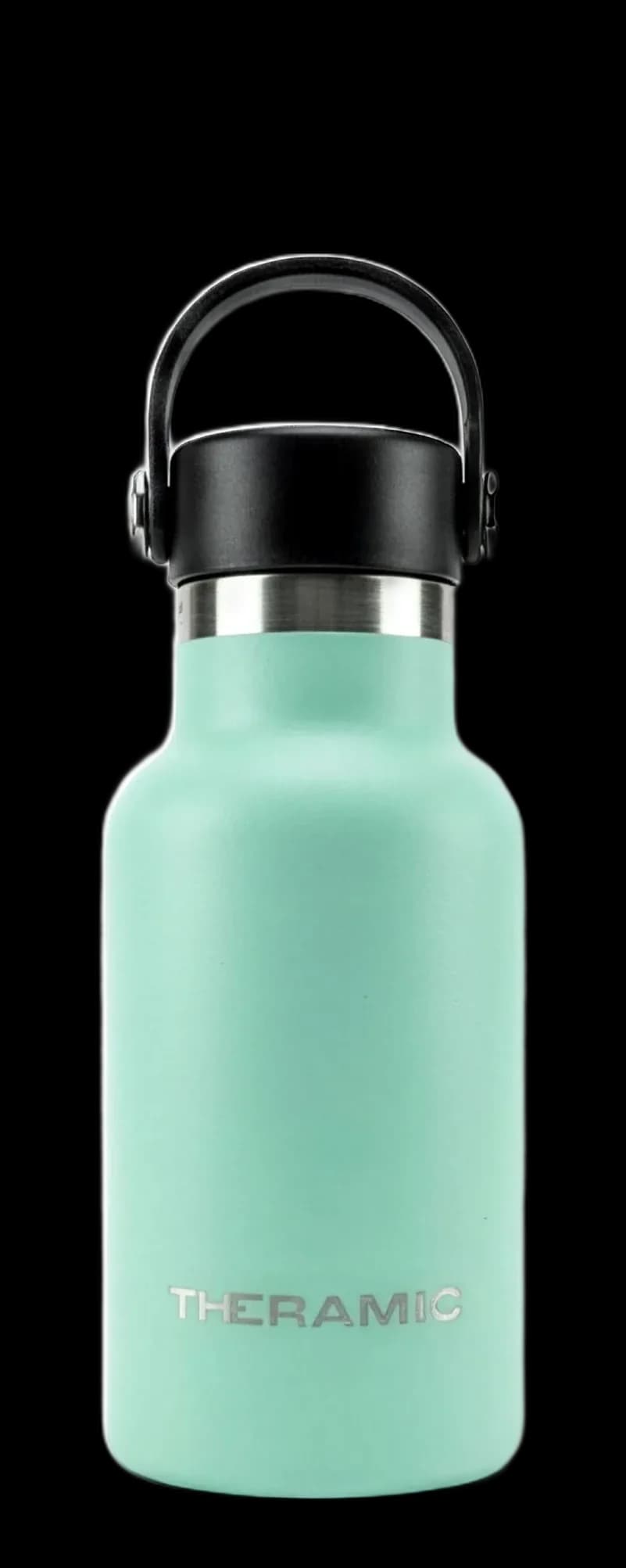 Botella Theramic de 350 ml en acabado Menta, de frente y con el tapón puesto