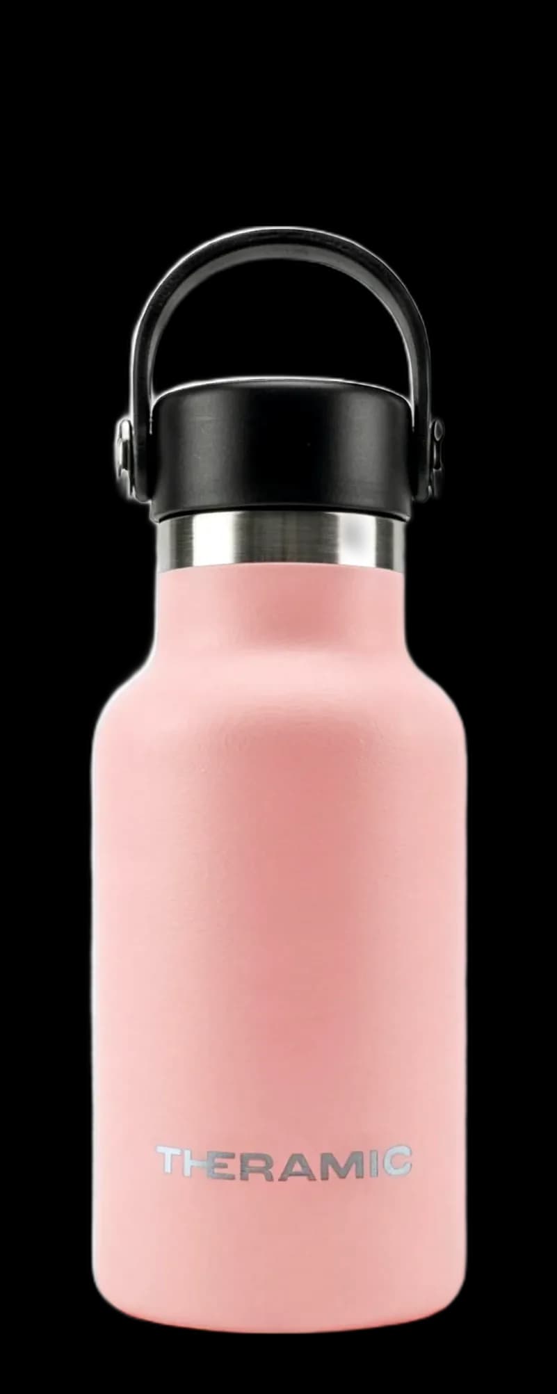 Botella Theramic de 350 ml en acabado Rosa, de frente y con el tapón puesto