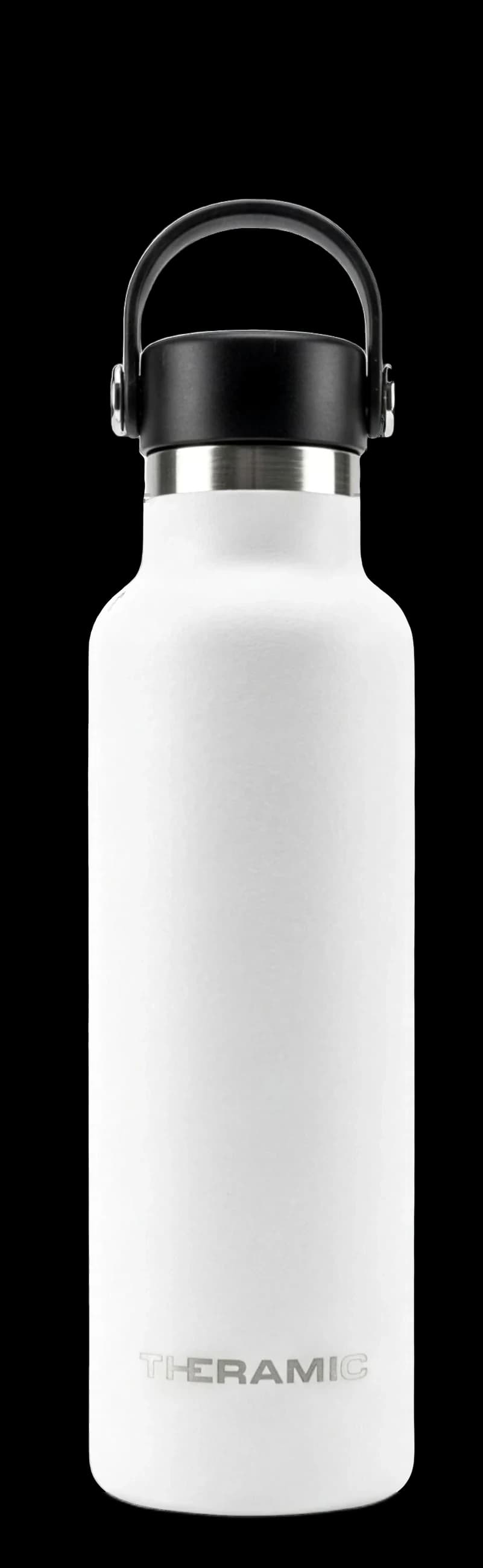 Botella Theramic en acabado Blanco Roto, de frente y con el tapón puesto