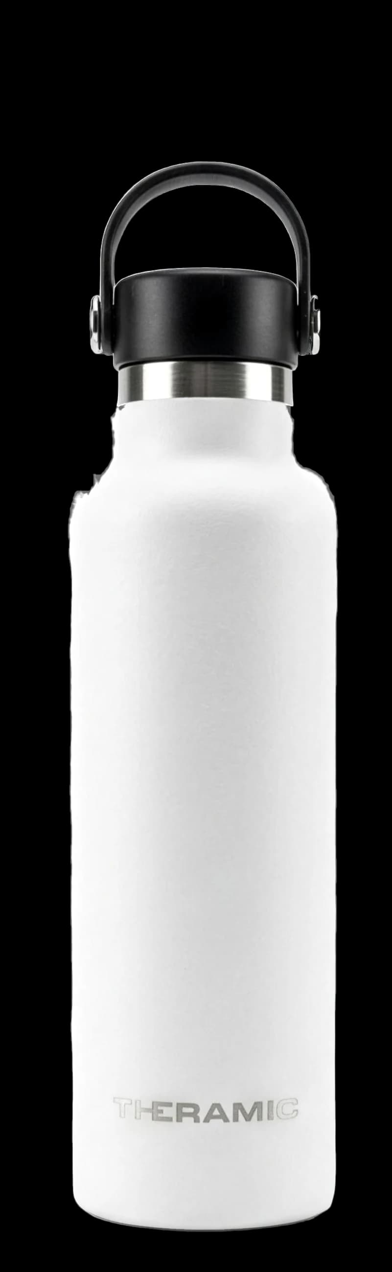 Botella Theramic en acabado Blanco Roto, de frente y con el tapón puesto