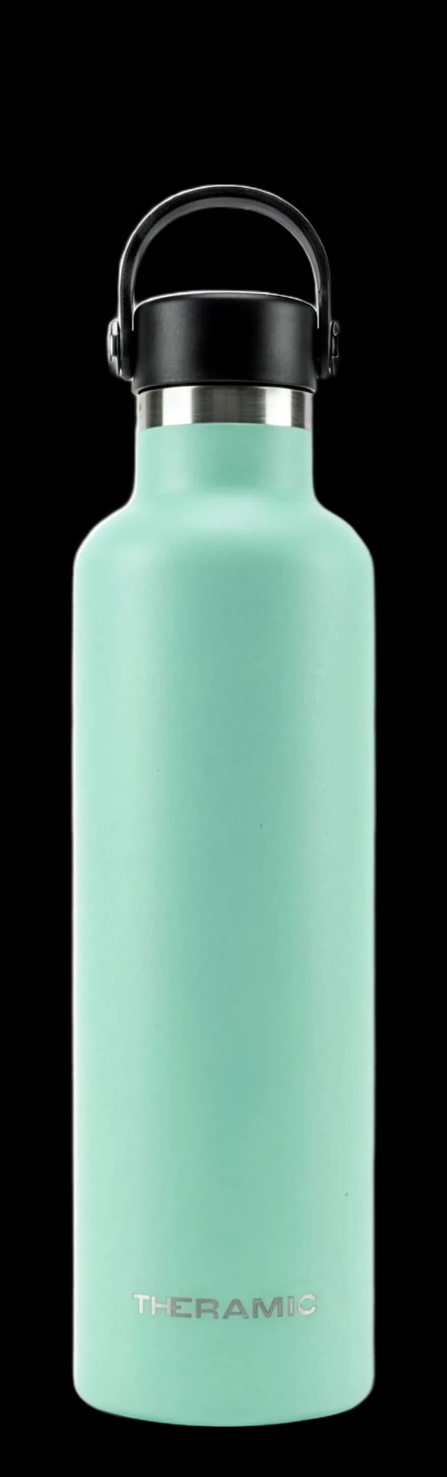 Botella Theramic de 1 litro en acabado Menta, de frente y con el tapón puesto