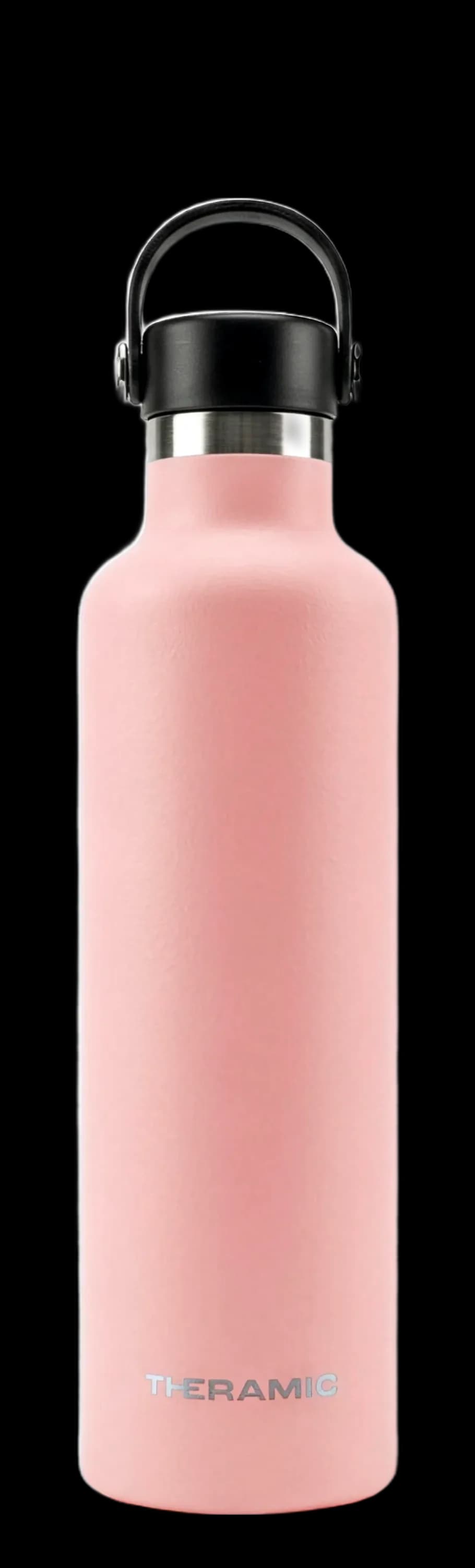 Botella Theramic de 1 litro en acabado Rosa, de frente y con el tapón puesto