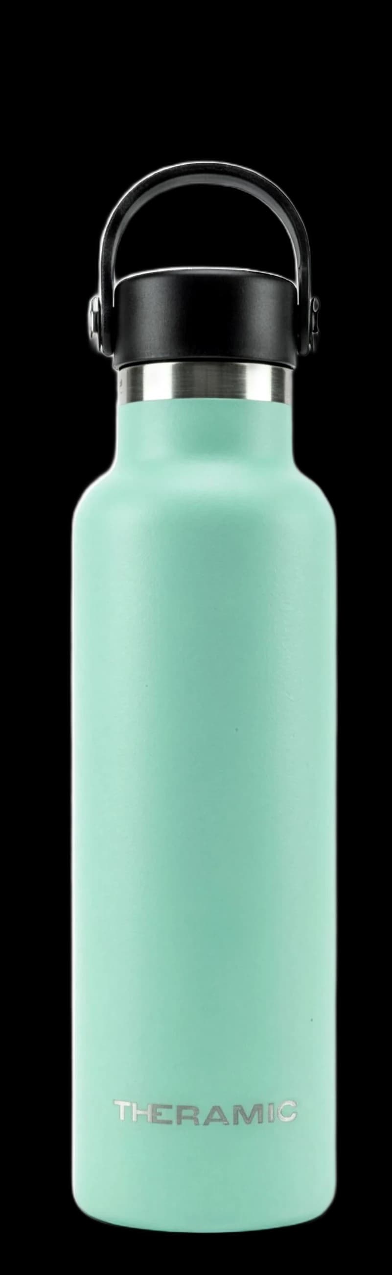 Botella Theramic en acabado Menta, de frente y con el tapón puesto