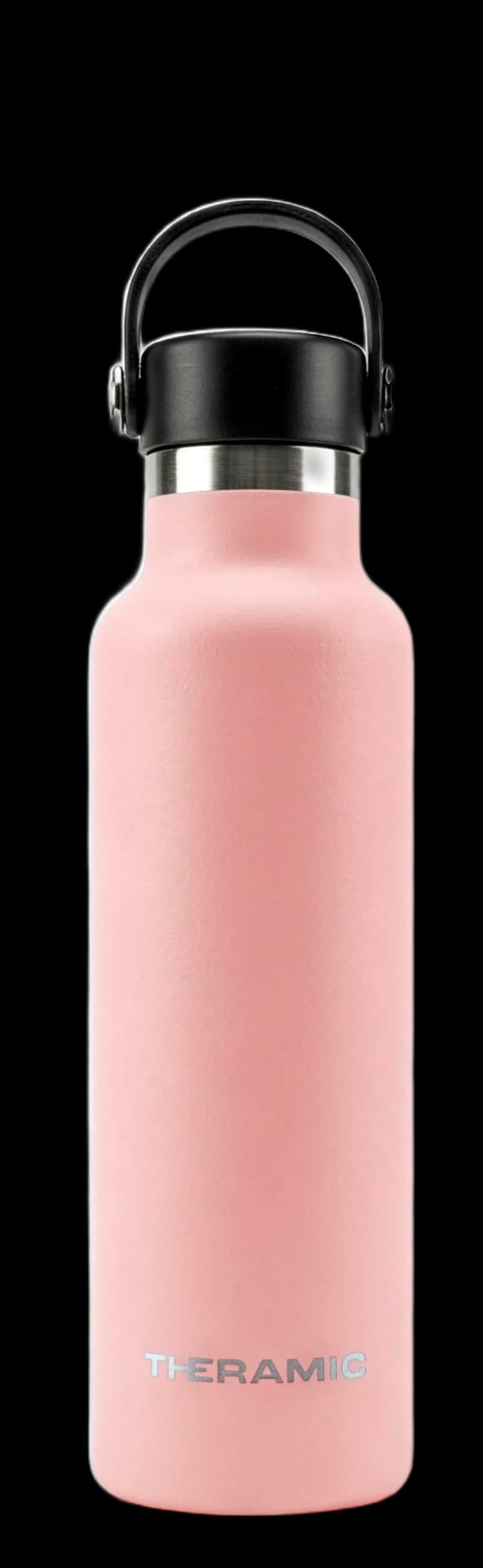 Botella Theramic en acabado Rosa, de frente y con el tapón puesto